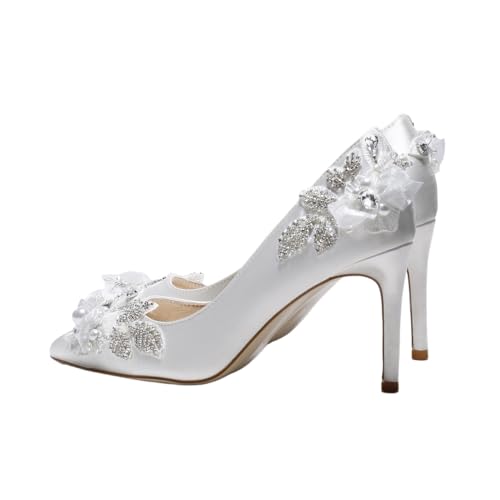 Bridal high Heel Pumps Rhinestone Stiletto White Silk Women's Shoes Medium Heel Shoes Low Heels3