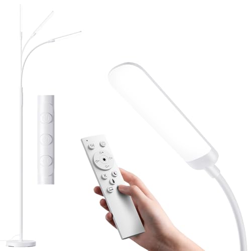YICAIZI Lámpara de Pie LED Regulable 18W 1200LM con Mando y Control Táctil   4 Temperaturas Color & 4 Niveles Brillo   Luz para Leer en Salón, Dormitorio, Oficina, Blanco