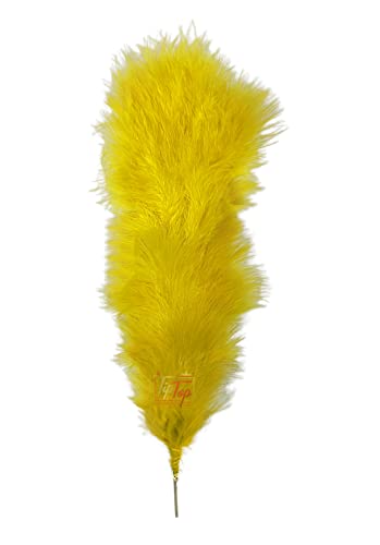 Image of Fluffy Natural Dyed Feather Kalgi Kalangi Stick for Craft (7-8 Inch) (Yellow, Pack of 5 Pcs)