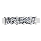 Houston Diamond District 1 to 2 Carat (ctw) Princess Cut 5 Stone Ring Diamond Wedding Band Value Collection (H-I Color SI1-SI2 Clarity) 14K White Gold 1 Carat Size-7