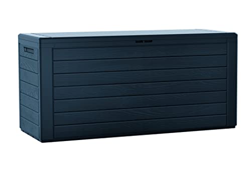 URBNLIVING 280L Horizontal Line Wood Design Weatherproof Outdoor Patio Balcony Garden Storage Box Chest Crate (Anthracite)