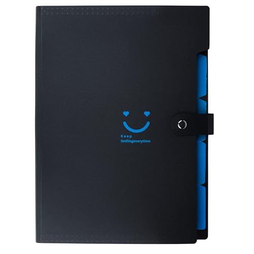 Image of SPS 5 Pocket Expanding File Folder Smile Design - Fits A4 & Letter Size Document Organizer, Accordion File Folders, File Holder for Office, School & Home Use - Blue (Pack of 4)