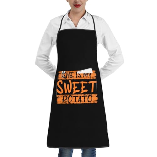 nopicsn She is My Sweet Potato Apron for cooking with Pockets Women Men Kitchen Chef Funny Aprons