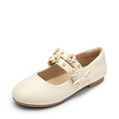 DREAM PAIRS Flower Girl Ballet Flats Pearls Bow Ballerina Mary Jane Dress Shoes SDFL2315K Ivory 10 Toddler