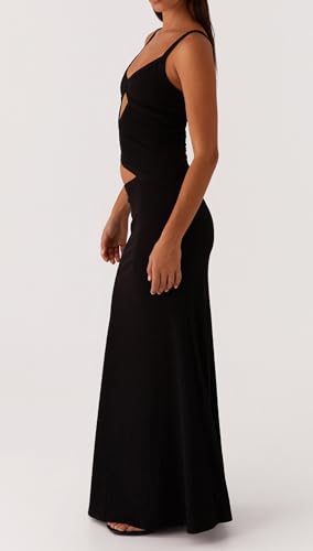 Image of NUFIWI Women Bodycon Spaghetti Strap Cutout Maxi Dress Hollow Sexy Fitted Dresses Sleeveless Stretch Slip Long Dress