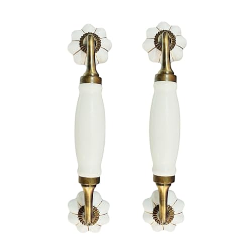 Image of Maison Belle Ceramic Door Handle Gold Antique Finish - (Size 7 Inch, White - Multi Flower Hand Painted) - Hole to Hole 5 INCH (Pack of 1) (White Gold - 8.5 INCH)