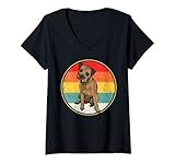 donna cane vintage retro tramonto border terrier maglietta con collo a v