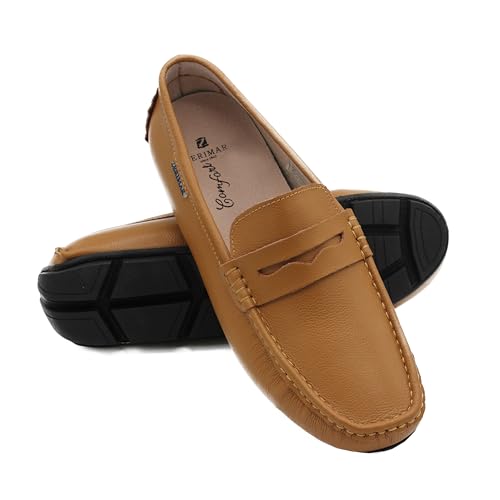 Zerimar Mocassins Homme - Mocassins Homme Cuir - Chaussures Mocassins Hommes - Mocassins Loafers - Loafers Homme Cuir - Mocassins Loafers - Chameau - Taille 44