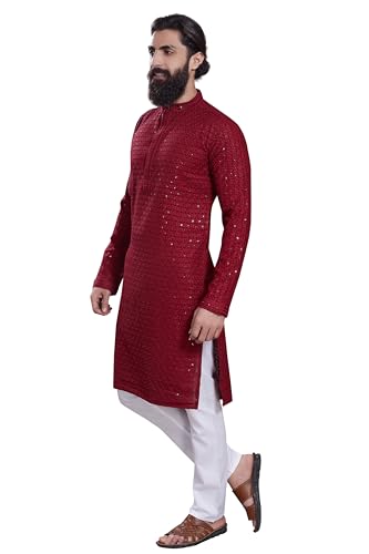 Image of DIVISIVE Men's Sequince Embroidered Cotton Blend Only Slim Fit Kurta
