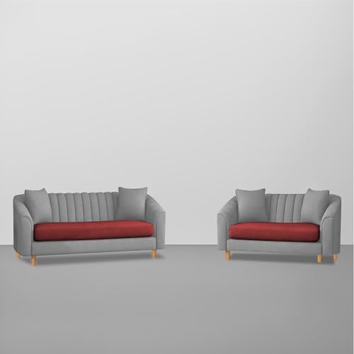 Image of Doraldo 3 + 2 Seater Sofa Set for Living Room (Maroon Grey) Premium Fabric Sofa