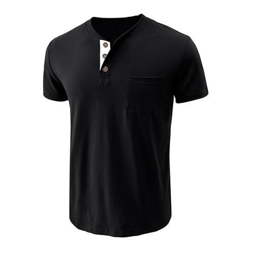 3 Pack Henley Shirts for Men Short Sleeve Button Cotton T-Shirt with Pocket Fashion Casual Front Placket Tee Shirt4