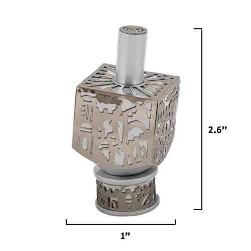 Yair Emanuel Decorative Dreidel with Jerusalem Cutout and Stand | Hanukkah Sevivon Gift Jewish Decorations (Silver, Medium)