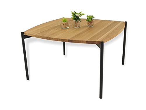 Lumarc Como, Table Basse de Salon Faite à la Main en Bois Massif de Chêne Naturel au Design Industriel Minimaliste Moderne, Carrée, 70x70x40 cm Cover