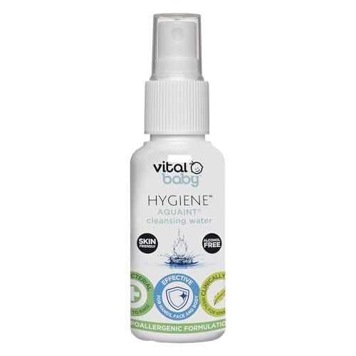 Vital Baby Aquaint Cleansing Water 50ml | Hypoallergenic & Antibacterial | Safe for All Ages, Gentle on Skin, Alcohol-Free, 100% Natural Formula | Vegan-Friendly | Quick, No-Rinse Skin Cleanser