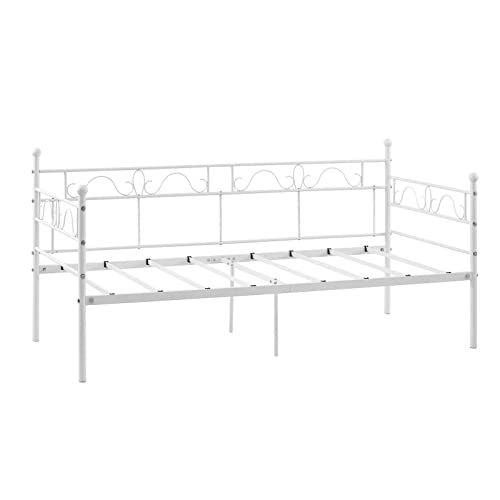 FetiNes Cadre de Lit Simple en Métal, Canapé-Lits en Fer Forgé pour Matelas de 90 x 190 cm Blanc Cover