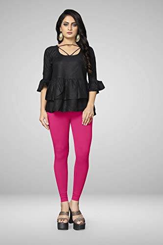 Image of Women's Cotton Skinny Leggings with Ankle Length Solid Pattern Mid Rise and Elastic Closure | Cotton Skinny Leggings for Womens