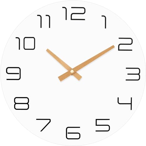 Lumuasky 10 HD-WHITEWOODEN Inch Silent Non-Ticking Wall Clock Battery Operated Small Simple Wooden Clock Decorative cover