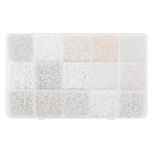 15 Grid White Glass Seed Bugle Tube Beads Kit for Jewelry Making DIY Craft