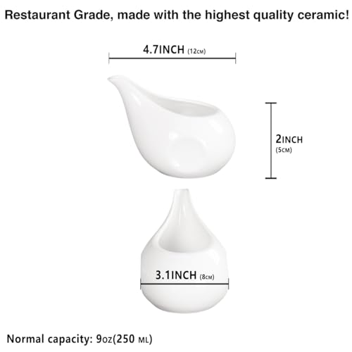 Creativity Home Gravy Boat Small Creamer Pitcher Set, Coffee Milk Gravy Boat, Fine Porcelain With Lip Spout, For Gravy, Warming Sauces, Salad Dressings, Milk, More, Microwave & Freezer Safe (Set of 4) - Thumbnail 2