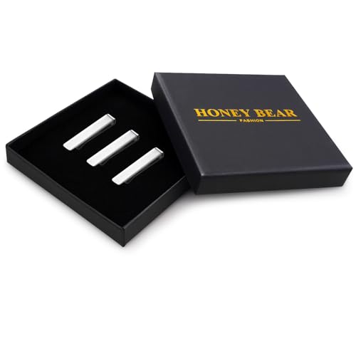 HONEY BEAR 1.57" 3pcs Mens Boys Skinny Tie clip Set Tie Bar for Narrow Tie Gift 4cm2