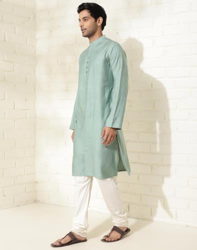 Fabindia Men's Viscose Silk Solid Slim Kurta (1037106Sage_Sage