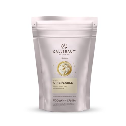 Mona Lisa Crispearls by Callebaut (White Chocolate, 1 x 800g Bag) – Resealable Velcro 800g Bag - Flavored Coated Cereal Balls for Decorating Cakes, Cupcakes, Waffles, Crepes, Pancakes