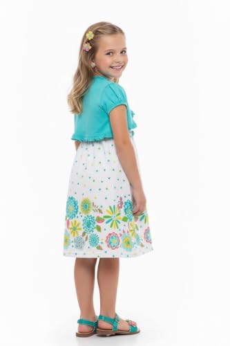 Image of ToBeInStyle Girls Two Piece Short Sleeve Dress and Matching Bolero Crop Cardigan Assorted Prints Cotton Blend Summer Outfit