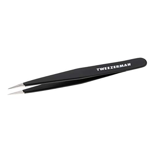TWEEZERMAN Pinzas puntiagudas (puntas inclinadas, depilación de cejas, eliminación de puntas abiertas, acero inoxidable), negro