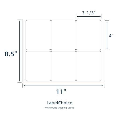 Image of 500 Sheets 3000 Pcs 3-1 /3 x 4 6 Up Shipping Address Labels for Laser & Inkjet Printers, 3-1 /3 inch x 4 inch 6 per Sheet Shipping Mailing Stickers, 6 Labels per Page