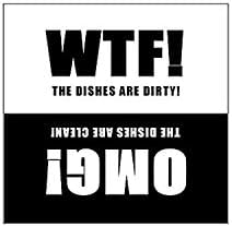 Dishwasher Magnet Clean Dirty Sign - 2.5 x 2.5 Inch Square Black and White Refrigerator Magnets - WTF/OMG Funny Housewarming - Suitable for All Dishwashers!