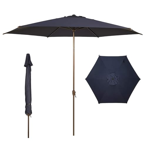 Image of Abba Patio 9FT Outdoor Patio Umbrella Outdoor Table Umbrella with Crank Market Umbrella 6 Sturdy Ribs UV Protection Waterproof and Push Button Tilt for Garden Deck Backyard Pool, Dark Blue