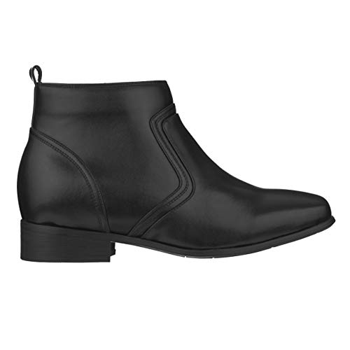CALTO Men's Invisible Height Increasing Elevator Shoes - Black Leather Zip-up Square-toe Ankle Boots - 3.2 Inches Taller - G99809 - Size 7.5 D(M) US2