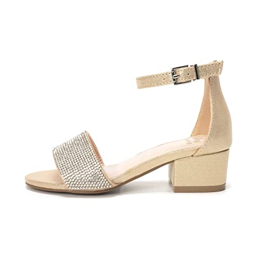FUNKYMONKEY Girls Low Heels Sandals Open Toes with Ankle Strap Rhinestone Dress Shoes for Kids2