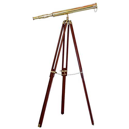 Antiqueex Shiny Brass Nautical singal Barrel Telescope Brass Finish Wooden Ideal Tripod and Home Decor Items