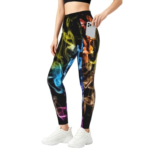 Pantalones de yoga holgados ideales para relajarse en casa con diseño de humo colorido moderno