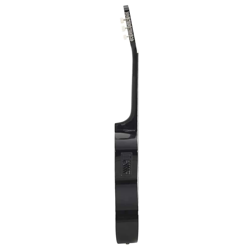 12-TLG. Western Gitarren-Set Schwarz mit 6 Saiten, 4-Band Equalizer, Gitarrentasche, Stimmgerät, Kapodaster, Gitarrengurt, Plektrum, Saitenkurbel für Gitarre Akustik Konzert Musik Unterricht
