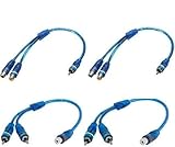 RCA Y Adapter Connector 2 Pack(2 Female to 1 Male) and 2 Pack(1 Female to 2 Male), Car Audio RCA Splitter Adapter Cable, Blue (4 Pack)
