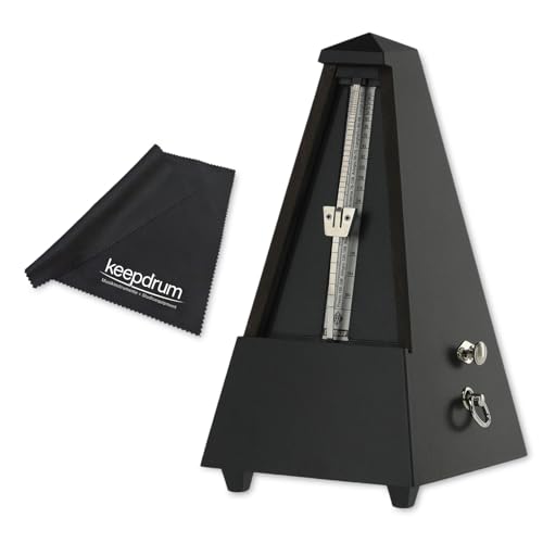 Wittner 816M Métronome mécanique en bois avec cloche et chiffon microfibre Keepdrum Noir mat