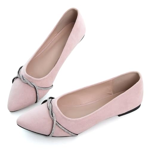 Image of TN TANGNEST Womens Casual Flats Chain Ballet Flats | Fashion Pointed Toe Rhinestone Flats, Comfort Slip On Dress Shoes for Business Work Office Wedding Party