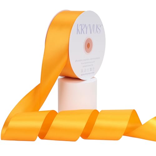 Kryvus Yellow Gold Satin Ribbon, Double Faced 2 Inch X 50 Yards Yellow Gold Ribbon, Premium Satin Ribbon for Gift Wrapping, Crafts, Hair Bow Making, Sewing, Flower Bouquet, Wedding Party Decor