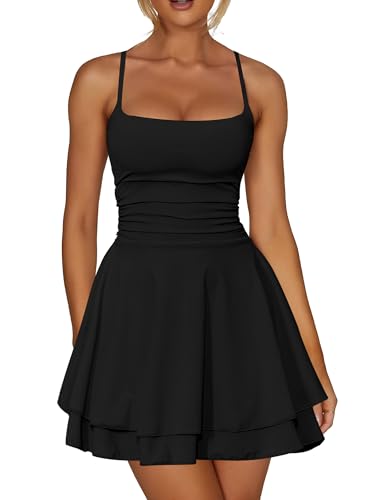 Kaximil Women's Sexy Ruffle Mini Dress Spaghetti Strap Ruched Corset Party Club Short Dresses