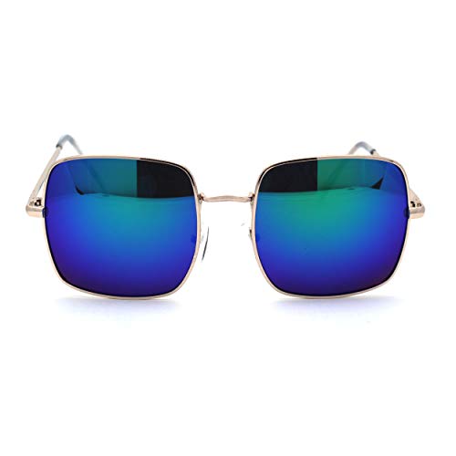 Funky Pimpy Hippie Square Color Mirror Lens Metal Rim Sunglasses