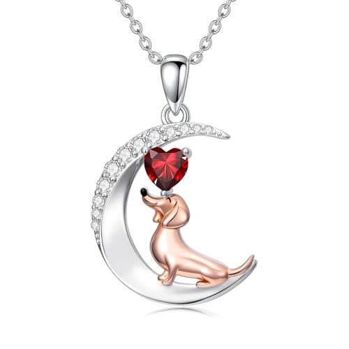 Image of PROESS Animal Birthstone Necklace 925 Sterling Silver Otter /Axolotl /Hippo /Elephant /Dachshund /Monkey /Red Panda Pendant Necklace Animal Birthstone Jewelry Gifts for Women