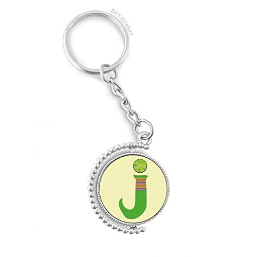 Porte-clés rotatif J alphabet fruit orange anneau keyholder multicolore