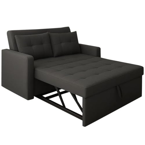 Image of CASASTYLE Trissa 2 Seater Pull-Out Premium Fabric Sofa Cum Bed Sofa Set for Living Room (Dark Grey Color Fabric)