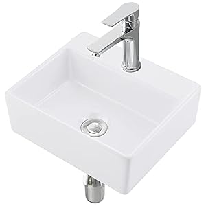 16×12 Inch Wall Mount Ceramic Bathroom Sink – Rectangle Vessel Sink with Faucet Hole, Perfect for Small Bathrooms