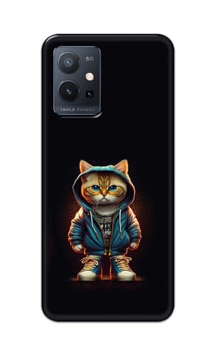Image of PRINTFIDAA Printed Hard Back Cover Case for Vivo T1 5G Back Cover (Hipster Cat) -112
