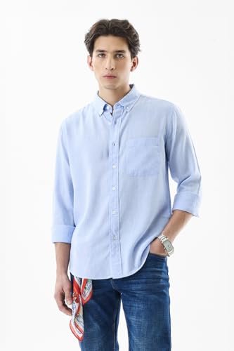 Image of SNITCH Men Casual Shirt | Regular Fit Full Sleeve Button-Down Collar Solid Pattern | Premium Linen Blend & Breathable Fabric for Everyday & Office Wear