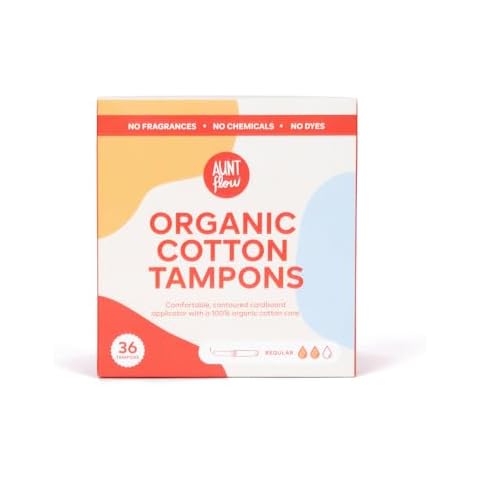 Aunt Flow Organic Cotton Tampons, Cardboard Applicator, Regular Absorbency, BPA-Free, Hypoallergenic, Unscented, 36 Count Cover