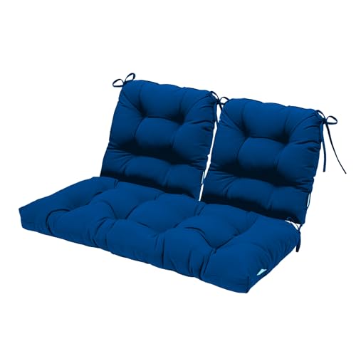 Image of QILLOWAY Outdoor Patio Cushions Set of 3, Wicker Furniture Cushions with Ties, Waterproof Loveseat & Seat Cushions for Patio Bench, Porch Chair, Outdoor Replacement Cushions, Royal Blue